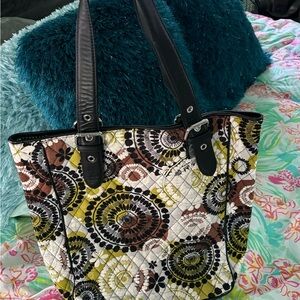 Vera Bradley Floral Quilted Tote Bag - Faux Leather adjustable straps